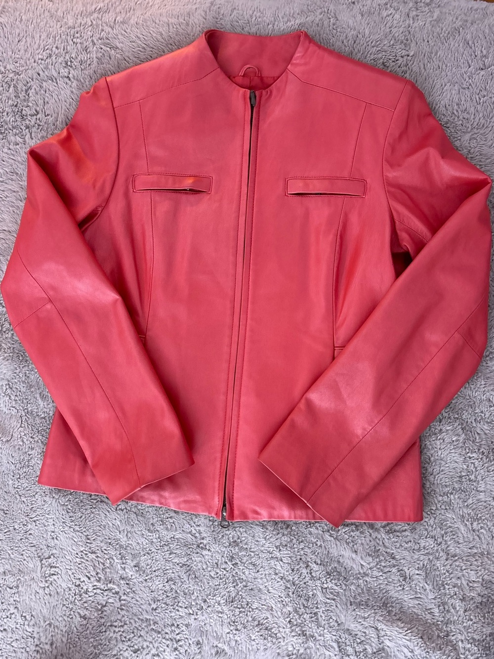 Alfani Coral-Red Leather Zip Jacket